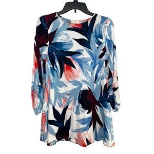 Cupio Womens Colorful Knit Top Tunic Sz M‎ Long Ruched Sleeve Crew Neck Pullover